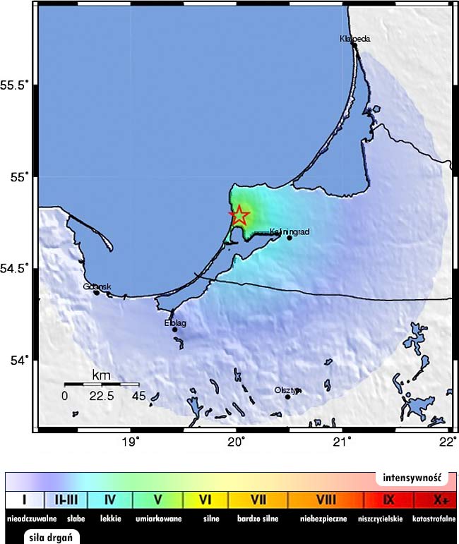 Mapa mikrosejsmiczna wstrząsu z 21.092004 r. wg USGS