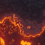 Erupcja wulkanu, płynąca lawa