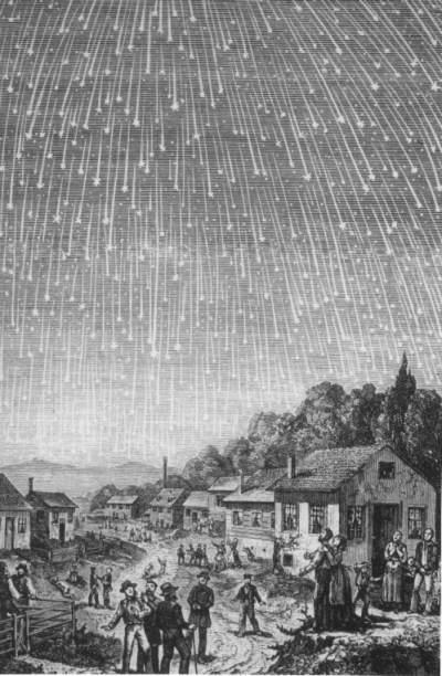 Deszcz meteorów z 1833 r. Grawerunek autorstwa Adolfa Vollumy