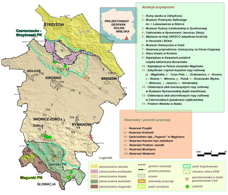 Mapa projektowanego geoparku Dolina Wisłoka – Polski Teksas
