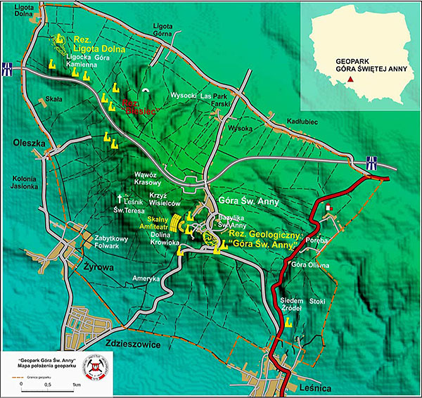 Uproszczona mapka Geoparku Góra Św. Anny. Rys. R. Sikora