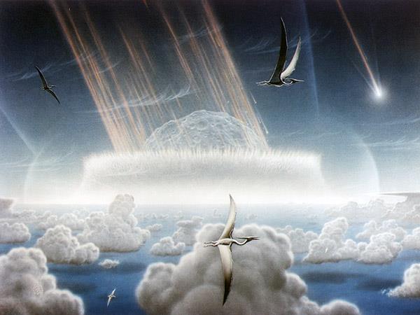 Tak mógł wyglądać koniec świata dinozaurów - artystyczna wizja upadku asteroidy „Dino Killer", źródło Don Davis, NASA