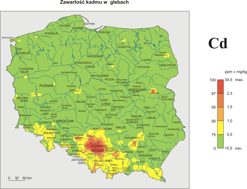 Zawartość kadmu w glebach Polski